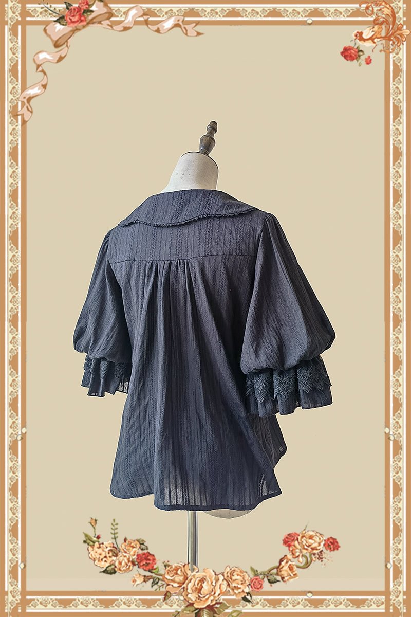 Lolita Blouses Classic White Black Mid-Length Sleeve Shirt