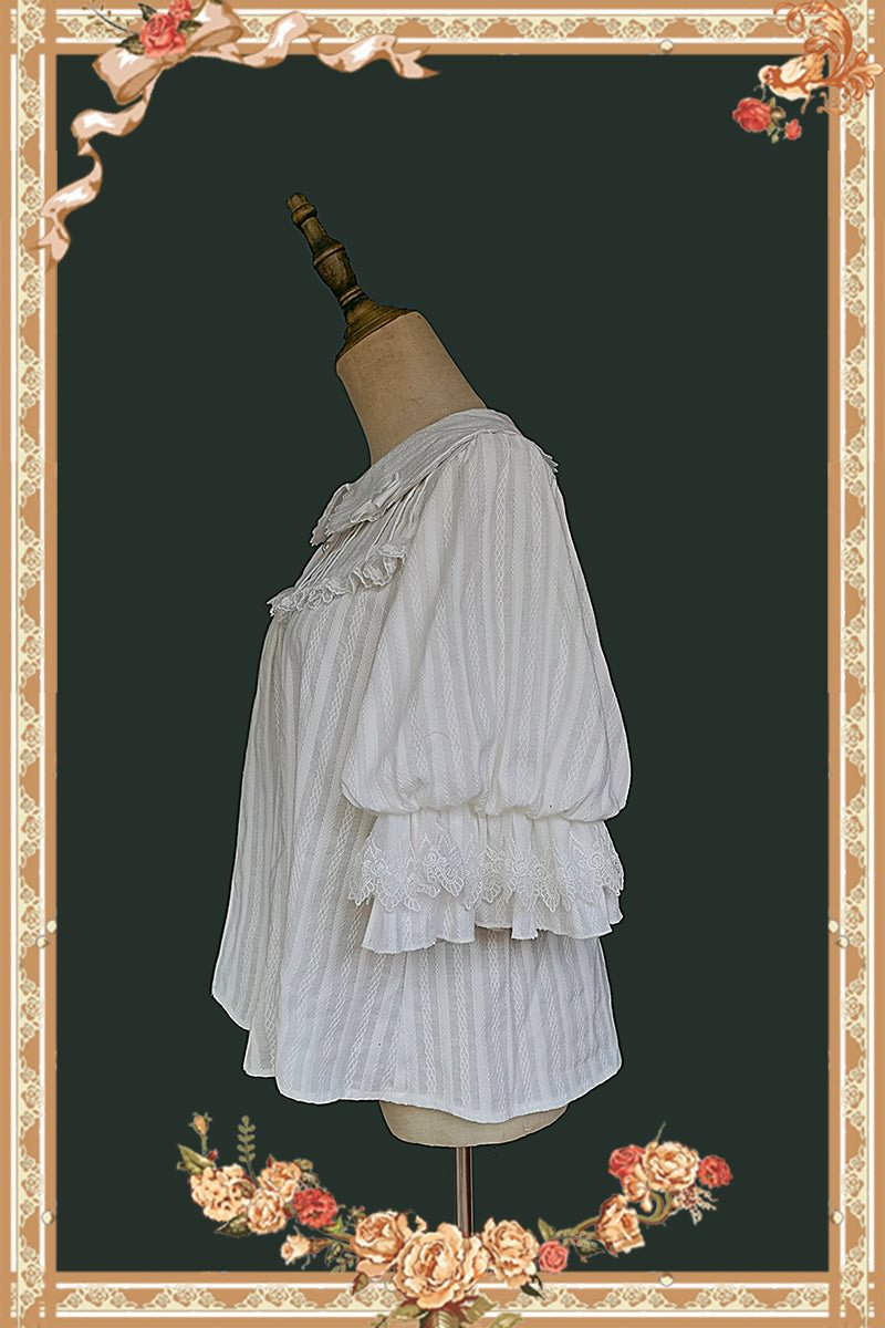 Lolita Blouses Classic White Black Mid-Length Sleeve Shirt