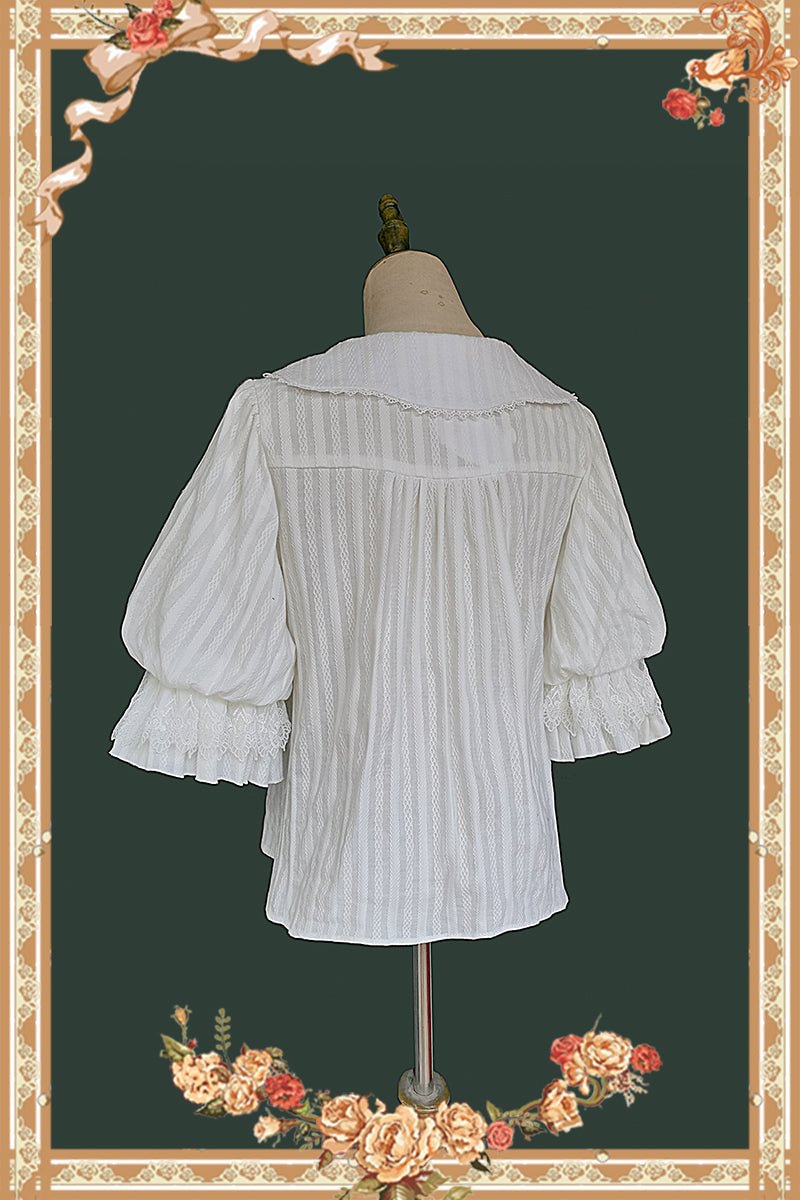 Lolita Blouses Classic White Black Mid-Length Sleeve Shirt