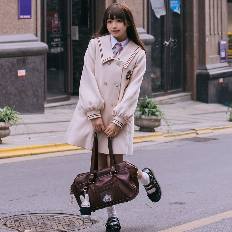 Lolita Coats Classic Woolen Japanese Preppy Style Plush Thickened Lolita JK