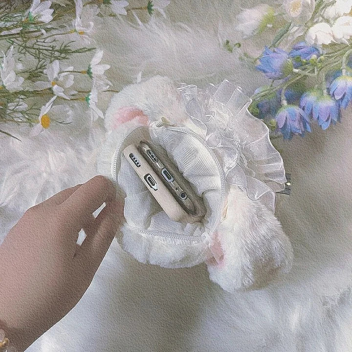 Cute Furry Rabbit Crossbody Bag Pearl Chain Sweet Lolita Accessory Kawaii Handmade