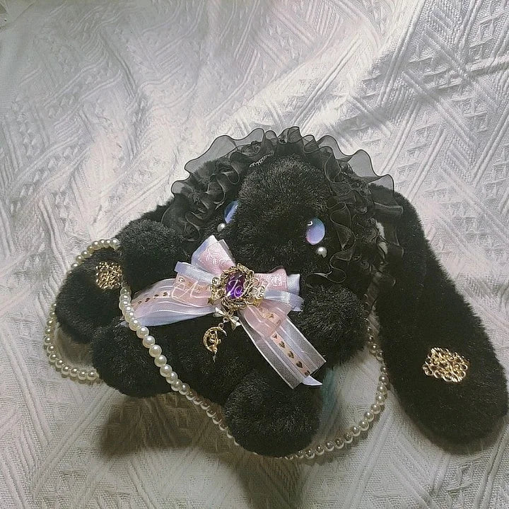 Cute Furry Rabbit Crossbody Bag Pearl Chain Sweet Lolita Accessory Kawaii Handmade