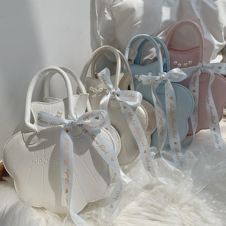 Lolita Bag Cute Japanese Small Shell Handbag Pearl Decorated Bow Ribbon Exquisite Handbag