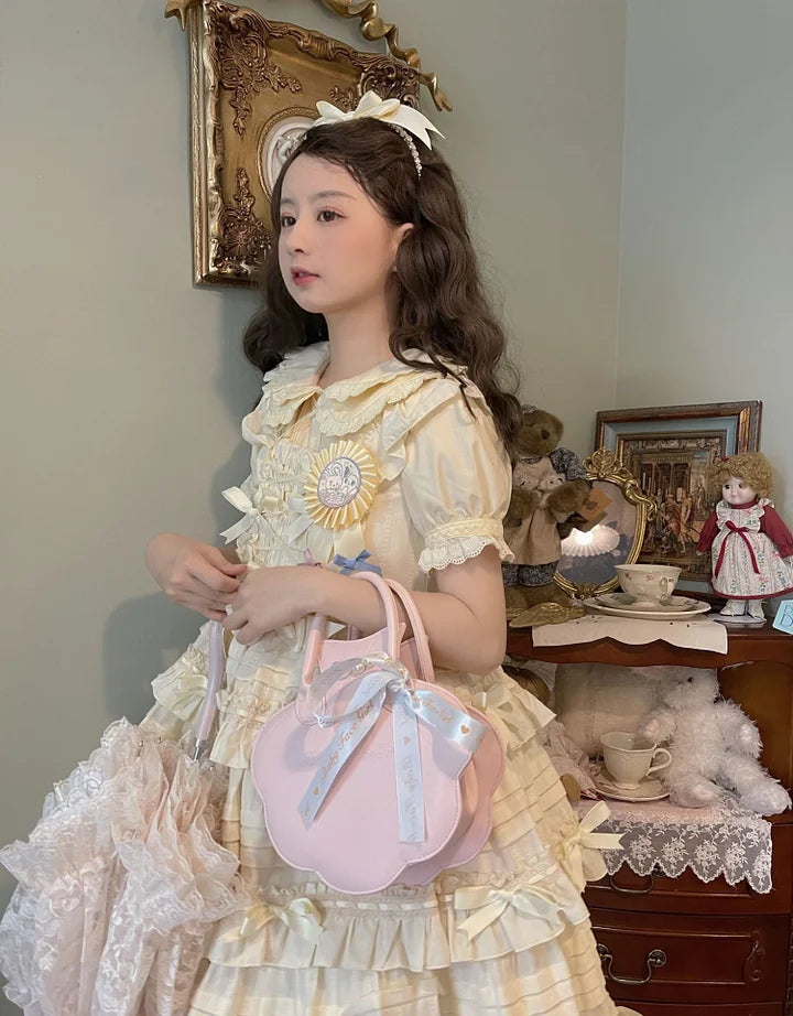 Lolita Bag Cute Japanese Small Shell Handbag Pearl Decorated Bow Ribbon Exquisite Handbag