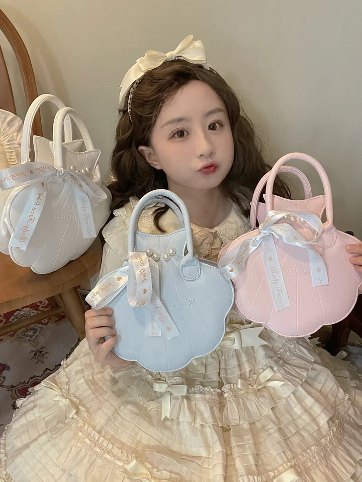 Lolita Bag Cute Japanese Small Shell Handbag Pearl Decorated Bow Ribbon Exquisite Handbag