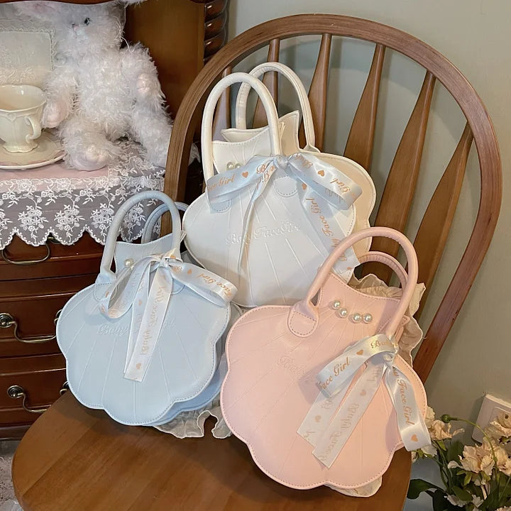 Lolita Bag Cute Japanese Small Shell Handbag Pearl Decorated Bow Ribbon Exquisite Handbag