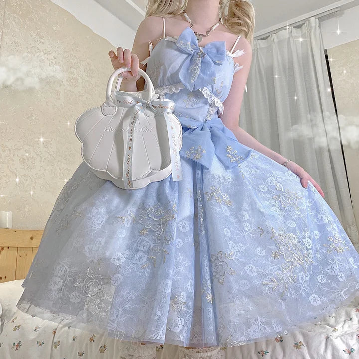 Lolita Bag Cute Japanese Small Shell Handbag Pearl Decorated Bow Ribbon Exquisite Handbag