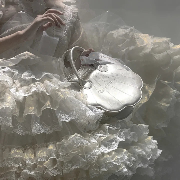 Lolita Bag Cute Japanese Small Shell Handbag Pearl Decorated Bow Ribbon Exquisite Handbag