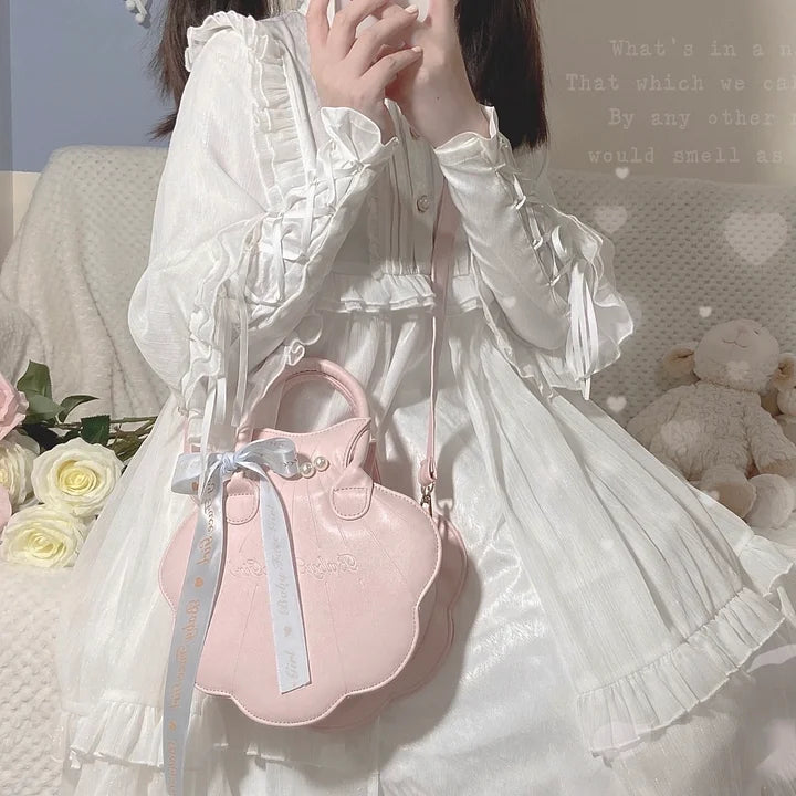 Lolita Bag Cute Japanese Small Shell Handbag Pearl Decorated Bow Ribbon Exquisite Handbag