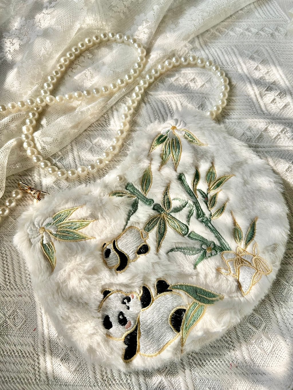 Cute Panda Embroidery Bag Chinese Style Lolita Jewelry Bag