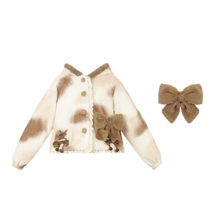 Cute Plush Hooded Jacket Bear Ear Print Plush Jacket Warm Lolita Winter Lolita Coats