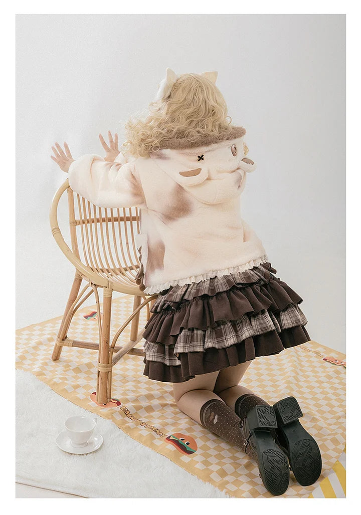 Cute Plush Hooded Jacket Bear Ear Print Plush Jacket Warm Lolita Winter Lolita Coats