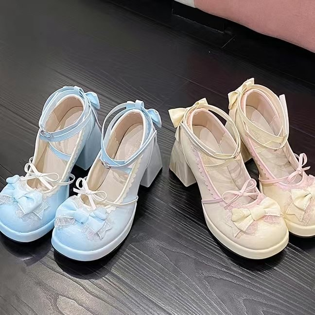 Lolita Shoes Cute Shoes for Women SweetsLolita Bow Mid heels Shoes Block Heels