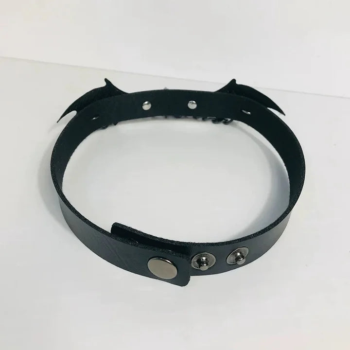 Dark Devil Wings Cross Pendant Leather Choker Gothic Halloween Necklace