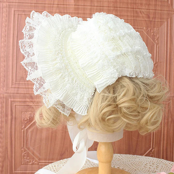 Dark Gothic Bonnet Hat Lace Bow White Pastoral Cute Lolita Headwear Accessories
