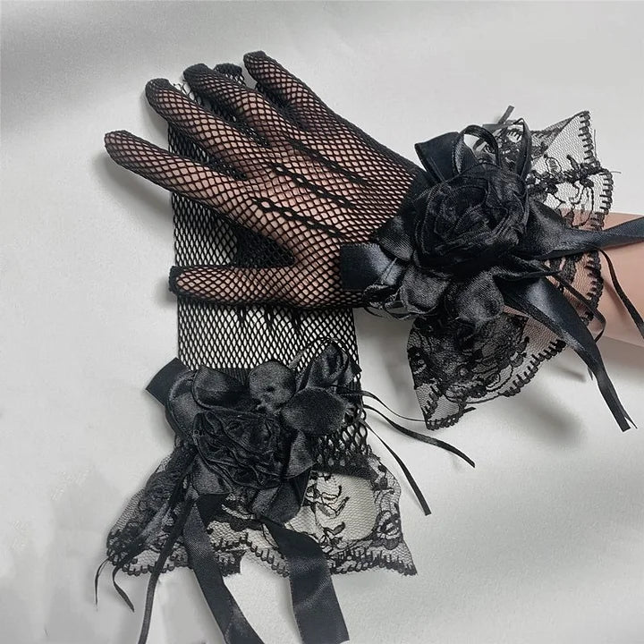 Dark Rose Vintage Gothic Black Mesh Gloves Lace Lolita Accessory