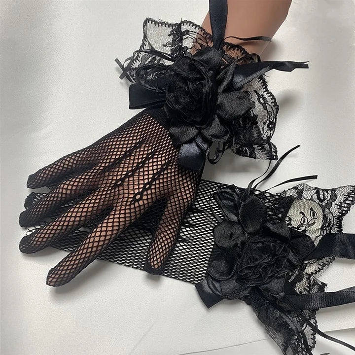 Dark Rose Vintage Gothic Black Mesh Gloves Lace Lolita Accessory