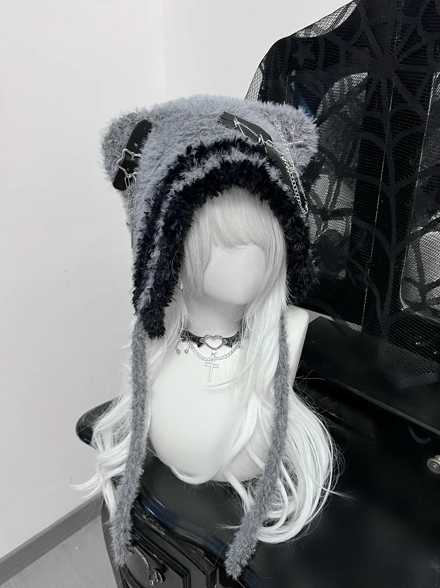 Dark Bear Hat Cute Cross Star Wool Hat Niche