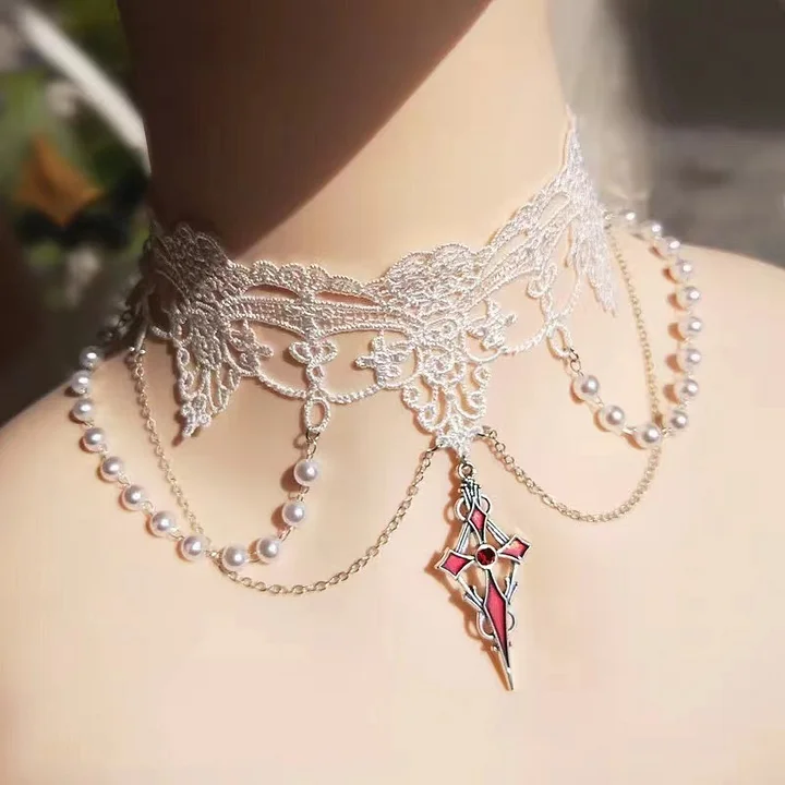 Dark Lolita Gothic Lace Pearl Necklace Lolita Accessory Gorgeous Choker