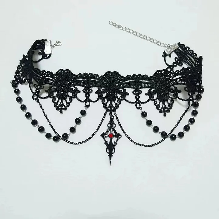 Dark Lolita Gothic Lace Pearl Necklace Lolita Accessory Gorgeous Choker
