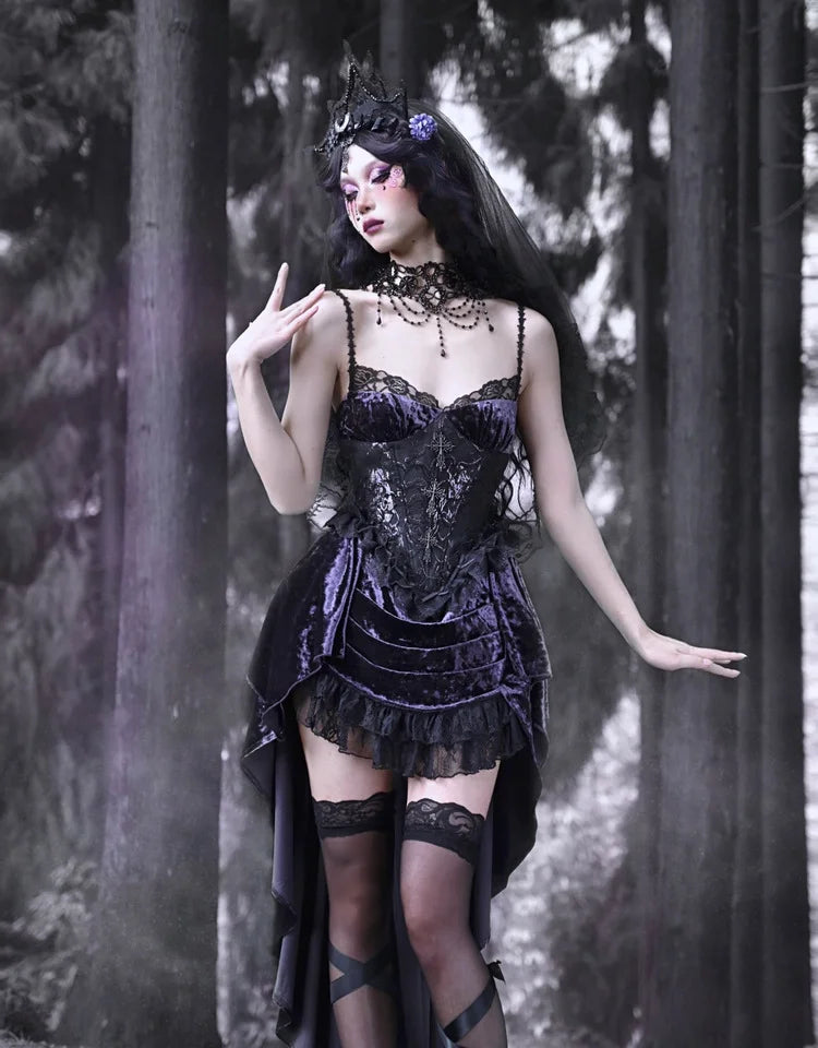 Dark Purple Gothic Lolita Velvet Lace Dress Jumper Skirt