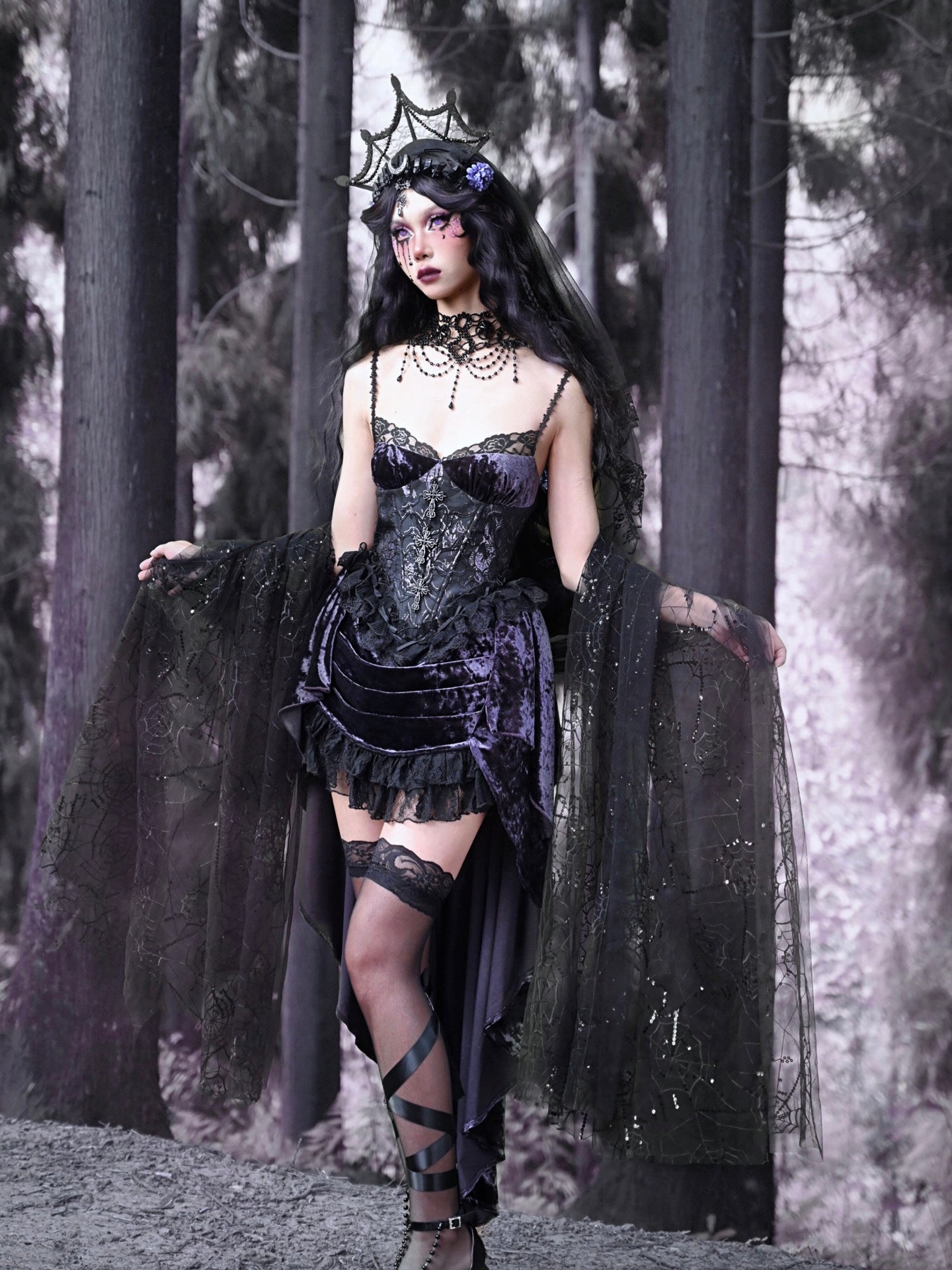 Dark Purple Gothic Lolita Velvet Lace Dress Jumper Skirt