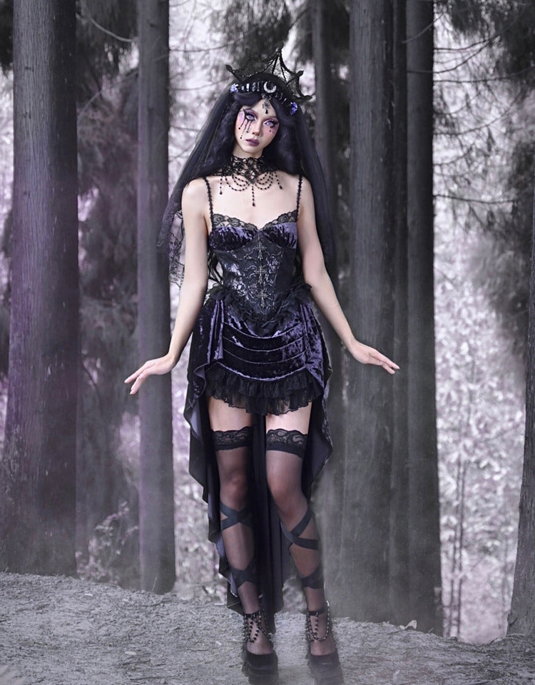 Dark Purple Gothic Lolita Velvet Lace Dress Jumper Skirt