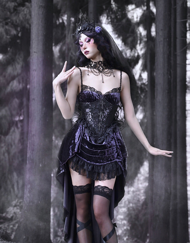 Dark Purple Gothic Lolita Velvet Lace Dress Jumper Skirt