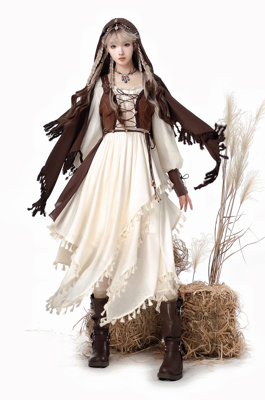 Dirty Fit Wasteland Style Cowboy Long Sleeved Dress Cloak Set Punk Lolita Dress