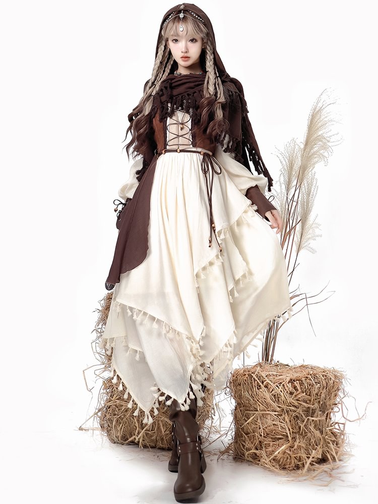 Dirty Fit Wasteland Style Cowboy Long Sleeved Dress Cloak Set Punk Lolita Dress