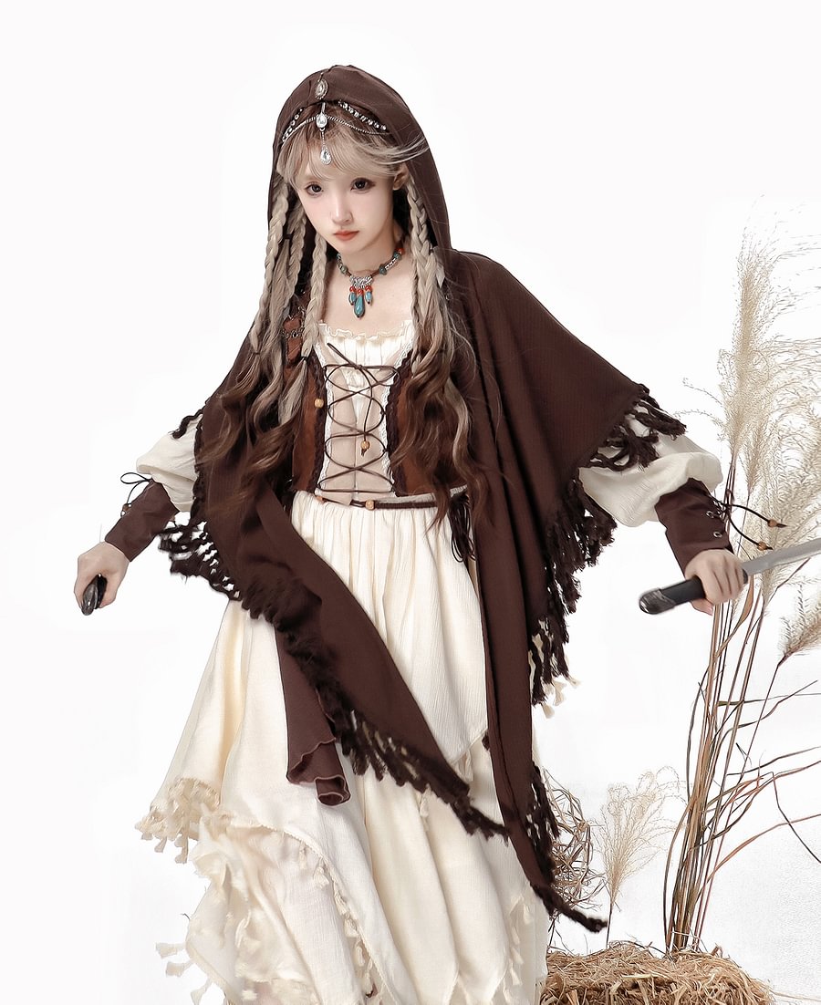 Dirty Fit Wasteland Style Cowboy Long Sleeved Dress Cloak Set Punk Lolita Dress