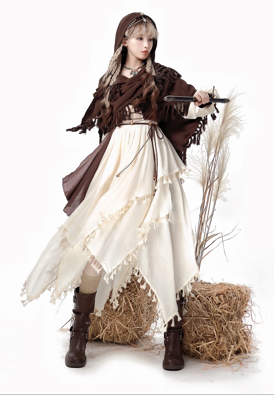 Dirty Fit Wasteland Style Cowboy Long Sleeved Dress Cloak Set Punk Lolita Dress