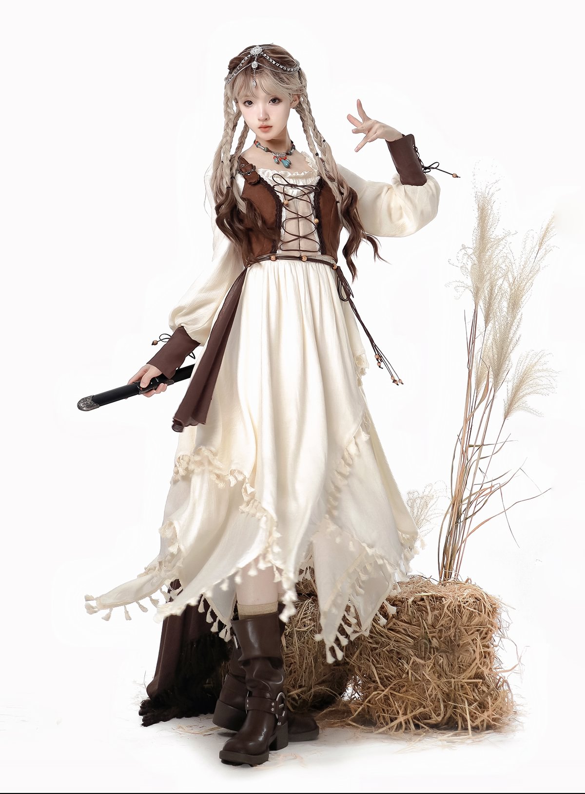 Dirty Fit Wasteland Style Cowboy Long Sleeved Dress Cloak Set Punk Lolita Dress