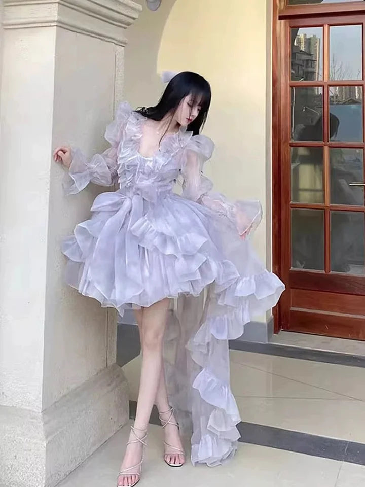 Elegant Lolita Outfit Princess Wedding Dresses Ball Gown Prom Blue Pink Purple Dresses Party Costume