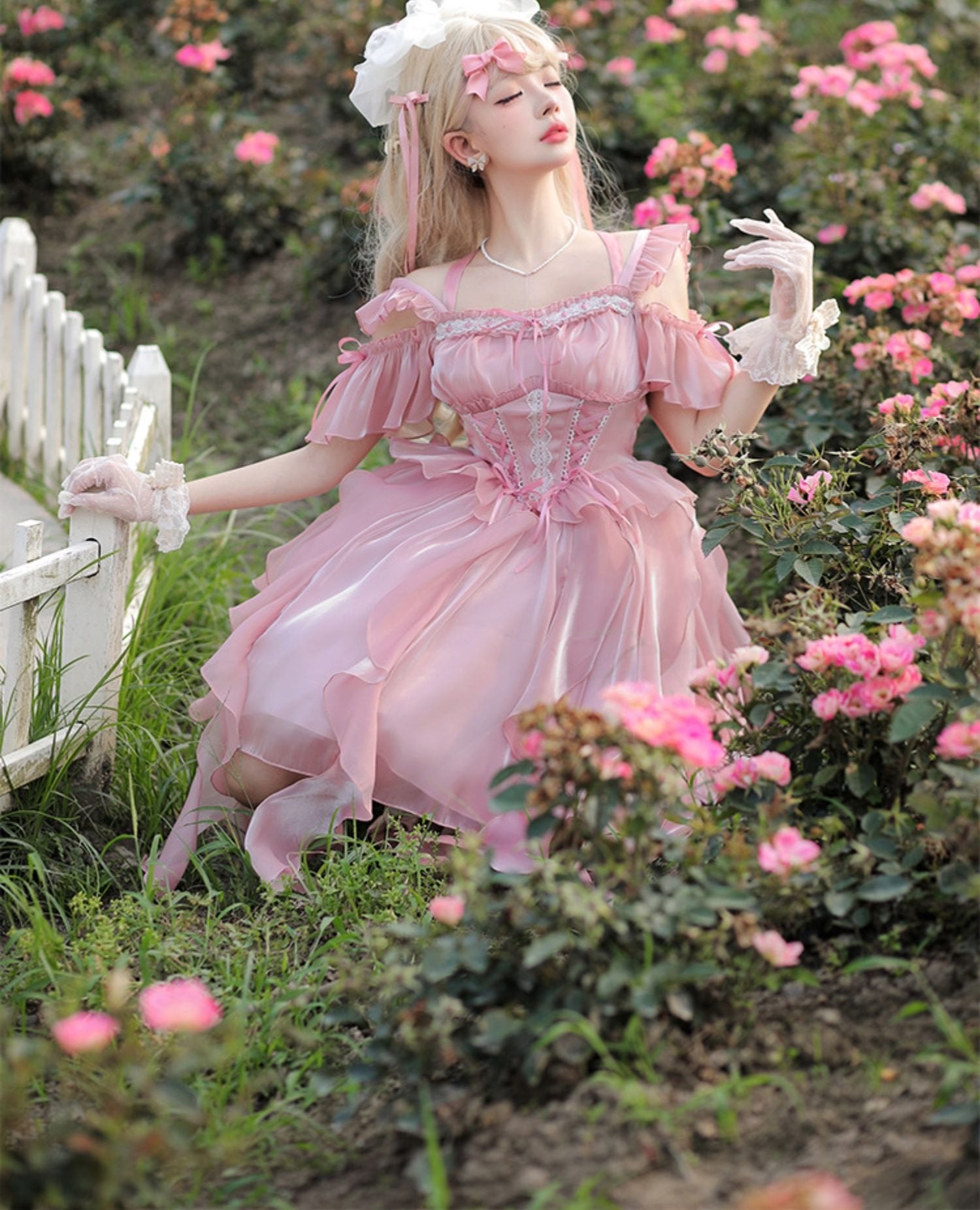 Flower Fairy Pink Elegant Princess Dress Sweet Lolita Slip Dress JSK