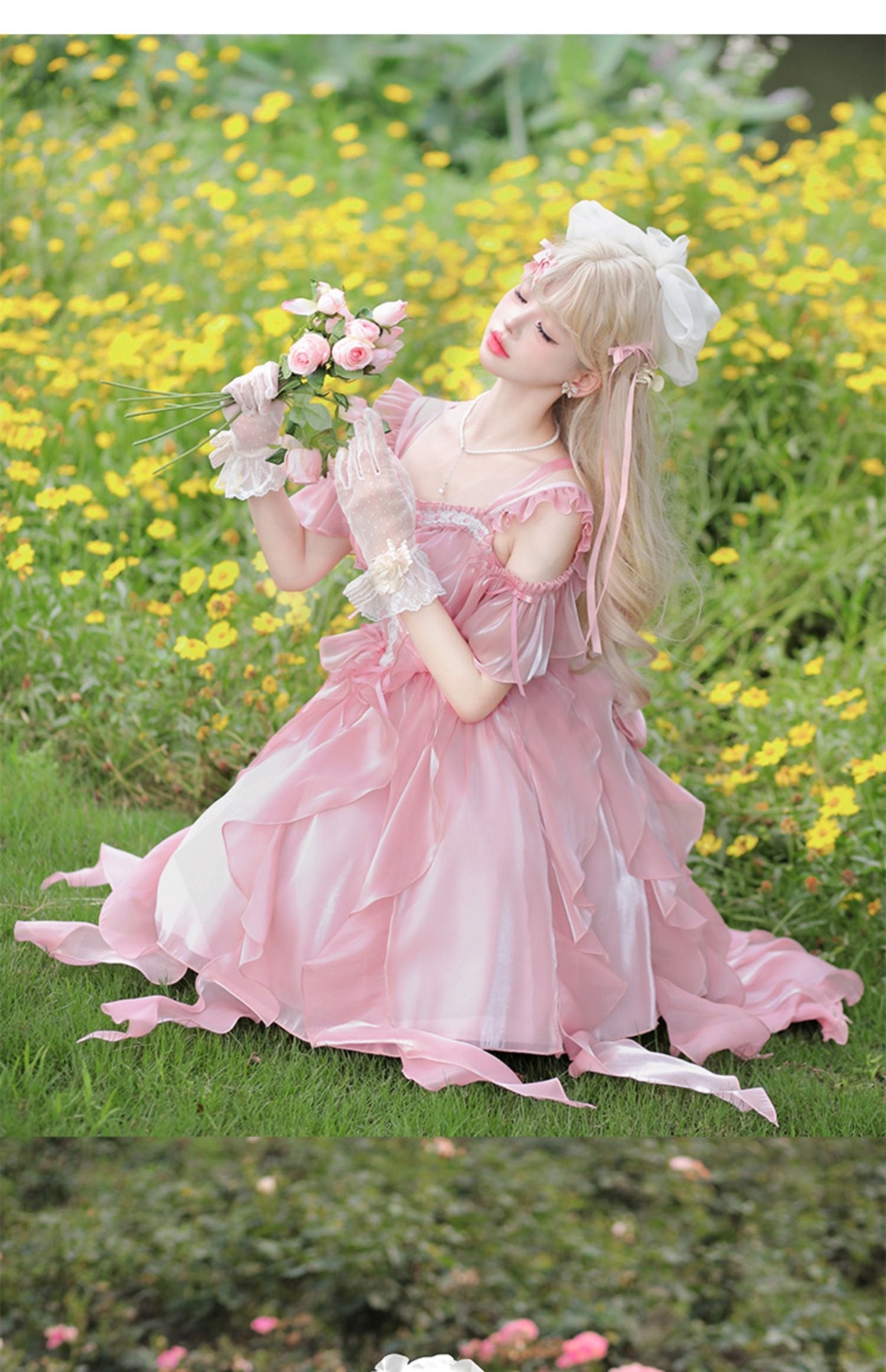 Flower Fairy Pink Elegant Princess Dress Sweet Lolita Slip Dress JSK