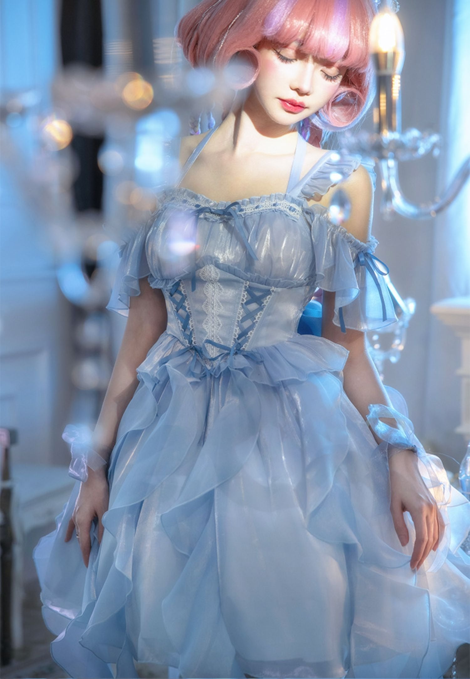 Flower Fairy Pink Elegant Princess Dress Sweet Lolita Slip Dress JSK