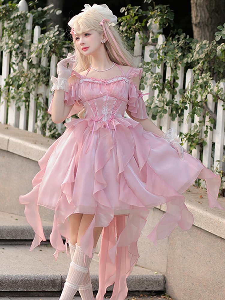 Flower Fairy Pink Elegant Princess Dress Sweet Lolita Slip Dress JSK