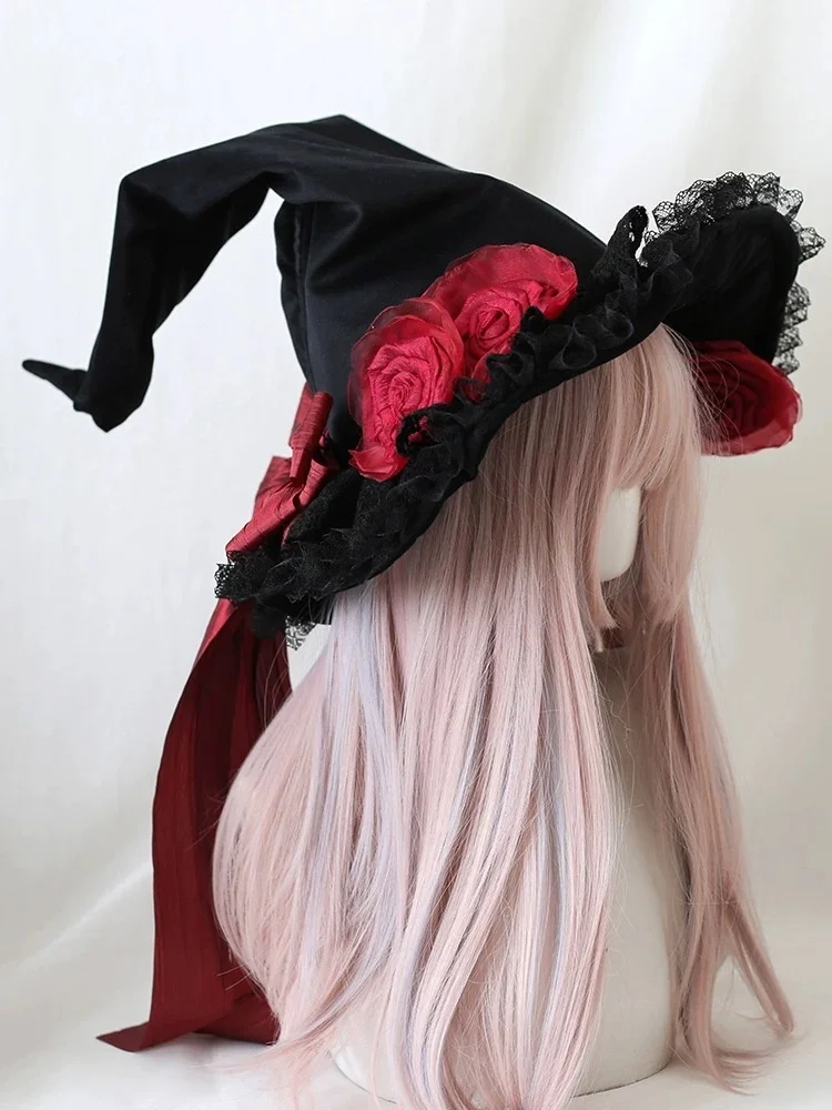 Flower Witch Hat Lolita Accessory Bow Velvet Lace Halloween