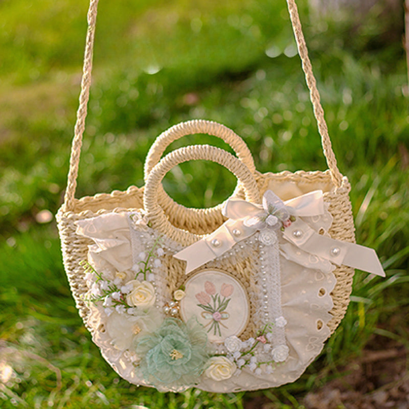 Lolita Bag Four Time Flower Straw Handbag Pastoral Classic
