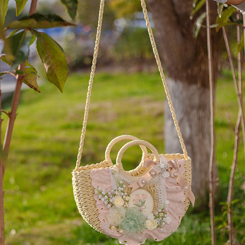 Lolita Bag Four Time Flower Straw Handbag Pastoral Classic