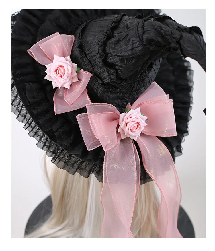 Lolita Hair Accessory Goth Halloween Black Witch Hat Headgear Witch Hat Big Brim