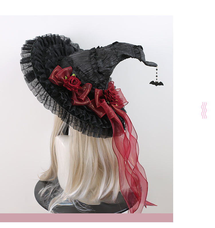 Lolita Hair Accessory Goth Halloween Black Witch Hat Headgear Witch Hat Big Brim