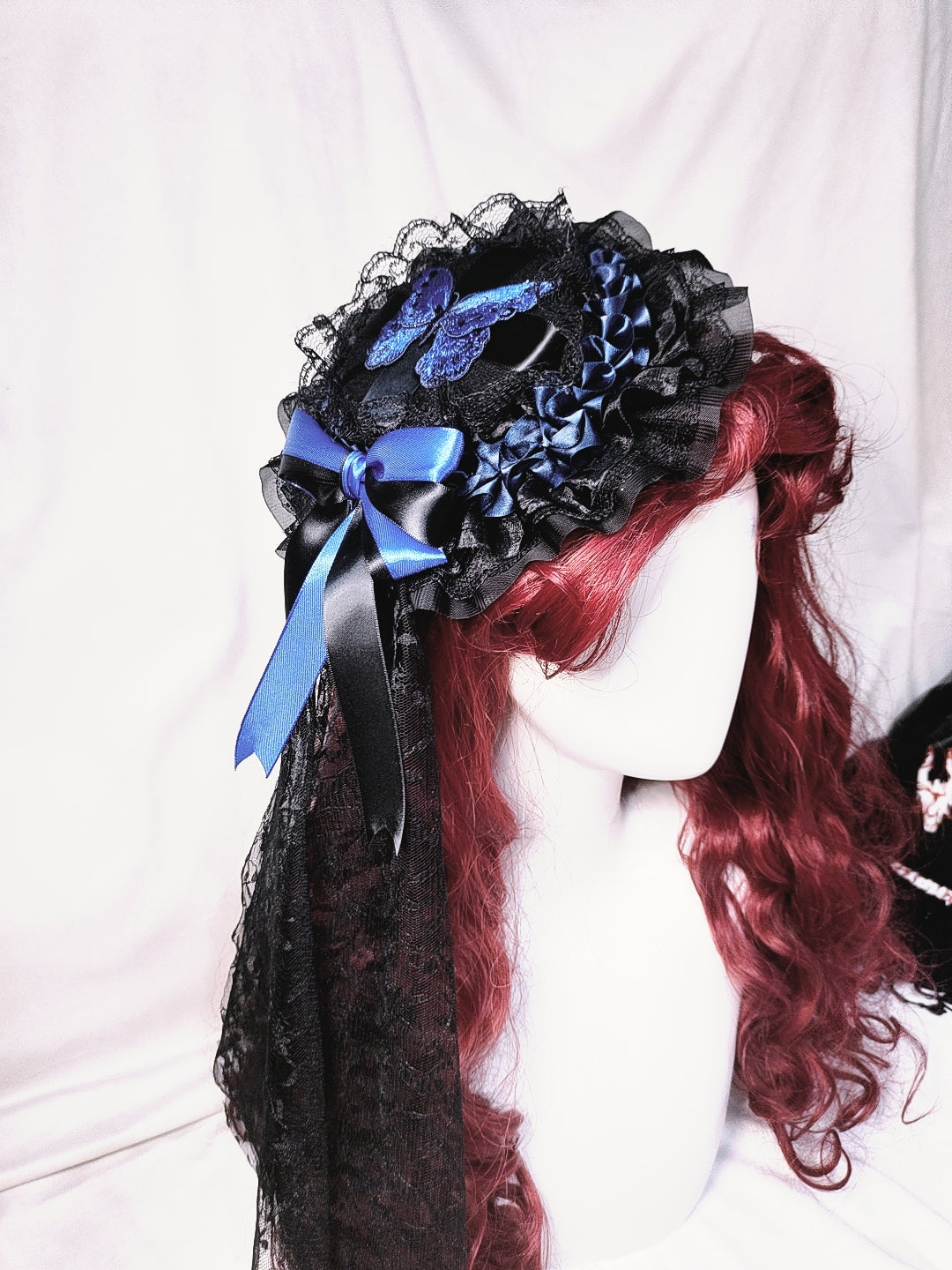 Goth Lolita Halloween Hair Accessories: Black and Blue Lace Headpiece