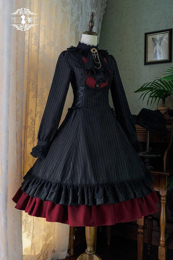 Goth Lolita Vintage Elegant Lolita Dress OP Victorian Lolita Classic Outfit Black Red Gothic Maxi Dresses One Piece Dress