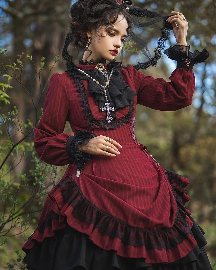 Goth Lolita Vintage Elegant Lolita Dress OP Victorian Lolita Classic Outfit Black Red Gothic Maxi Dresses One Piece Dress