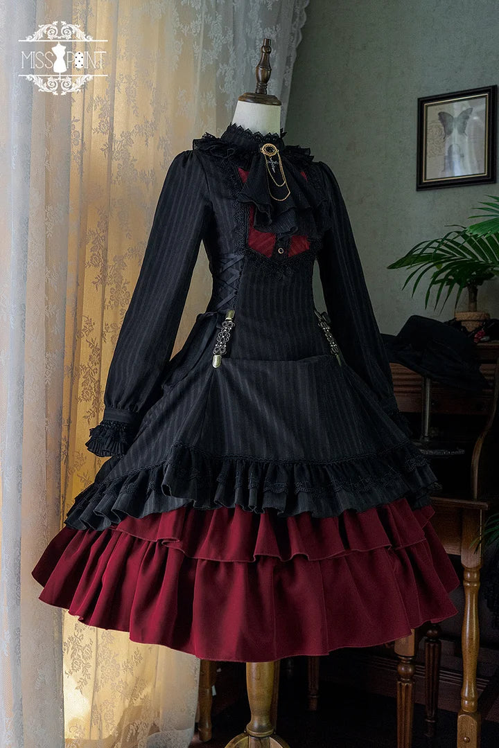 Goth Lolita Vintage Elegant Lolita Dress OP Victorian Lolita Classic Outfit Black Red Gothic Maxi Dresses One Piece Dress