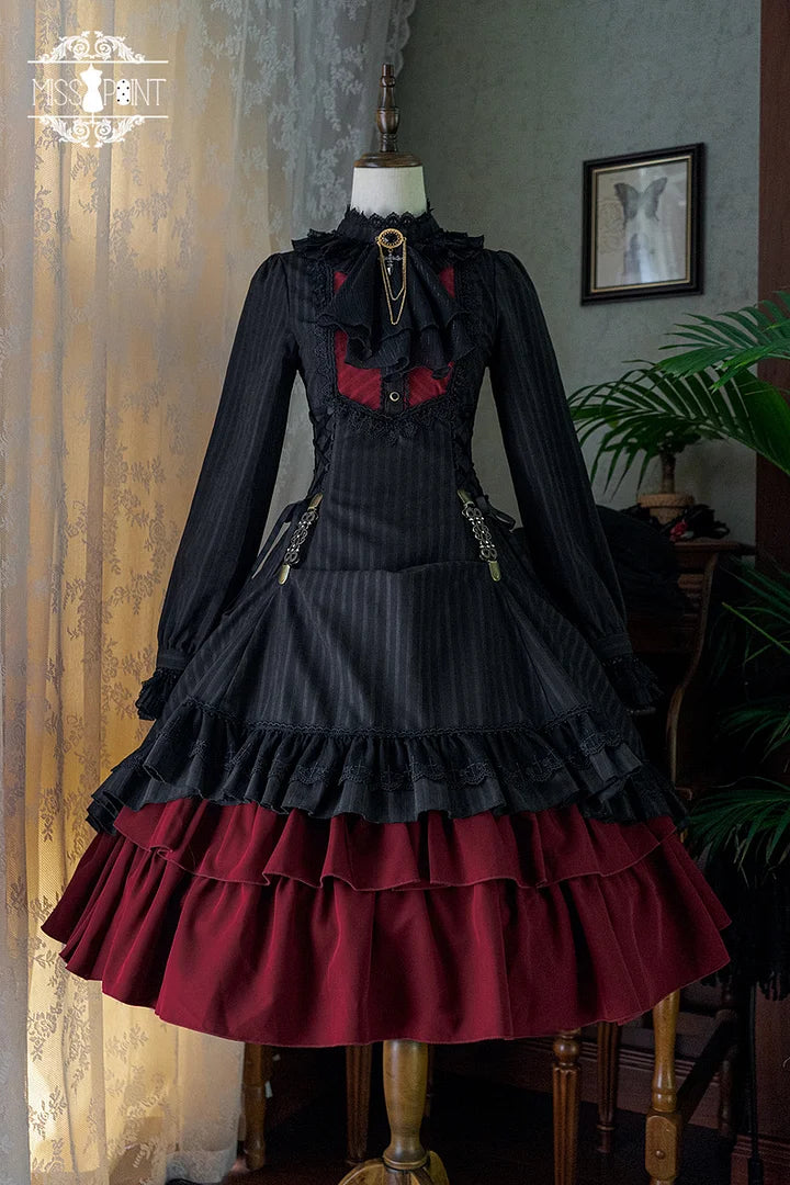 Goth Lolita Vintage Elegant Lolita Dress OP Victorian Lolita Classic Outfit Black Red Gothic Maxi Dresses One Piece Dress