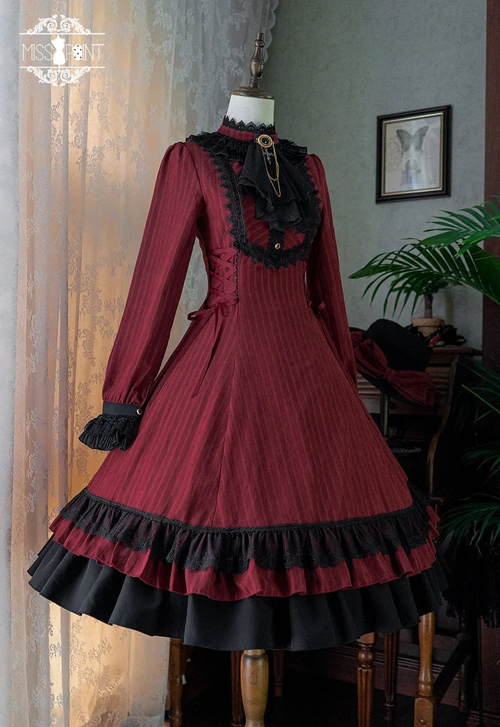 Goth Lolita Vintage Elegant Lolita Dress OP Victorian Lolita Classic Outfit Black Red Gothic Maxi Dresses One Piece Dress
