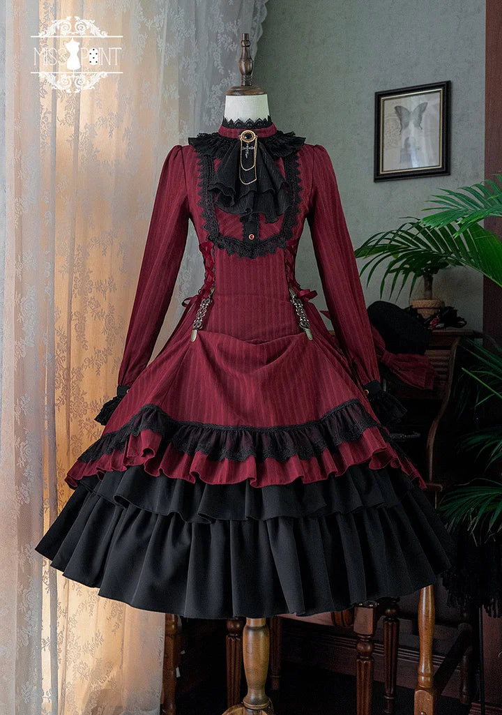 Goth Lolita Vintage Elegant Lolita Dress OP Victorian Lolita Classic Outfit Black Red Gothic Maxi Dresses One Piece Dress